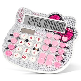 Cute Calculators, Women Calculator 12 Digit with Large LCD Display and Sensitive Button, Suitable for Adults and Children, Standard Function for Office, Home, School (White +White Jewel Model)