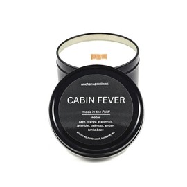 Anchored Northwest - Cabin Fever Travel Tin Candle, 6oz Black Metal Tin, American Cedar Wood Wick, Hand Poured, Essential Oil Blend 100% Soy Wax, 35+ Hour Burn