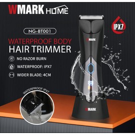 WMARK Electric Pubic Body Hair Trimmer for Men & Women - Waterproof Body Groomer for Bikini, Chest, Underarms, Abdomen - Wet/Dry Shaving with LED Light & Charging Base - NG-BT001 (Black)