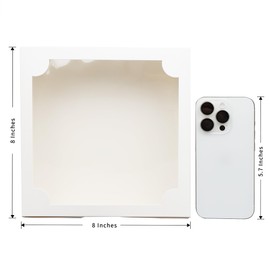 Capkyke 50pcs 8x8x2.5 Inch White Bakery Boxes Cookie Boxes with Window Treat Boxes Dessert Boxes for Cookie,Pastry,Donut,Muffins,Chocolate,Cupcake and Pie
