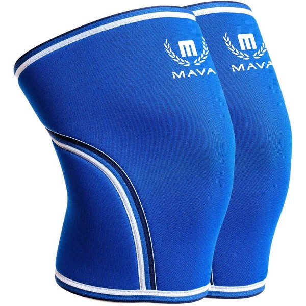 Mava Sports Knee Compression Sleeve Support for Men and Women with Perfect 7mm Neoprene Material for Powerlifting, Weightlifting, Body Building, Gym Workout, WOD and Squats (Blue,Medium)