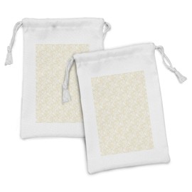 Ambesonne Abstract Fabric Pouch Set of 2, Swirling Streaks and Curls and Dots Modern Art on a Plain Backdrop, Small Drawstring Bag for Toiletries Masks and Favors, 9" x 6", Pastel Brown and White