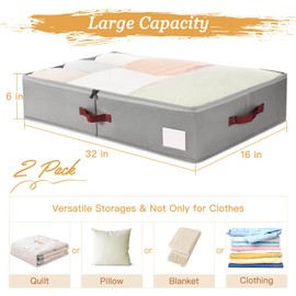 Criusia Under Bed Storage Bins with Clear PVC Lids – 2 Pack Large Underbed Organizers with Heavy-Duty Handles, Reinforced with 800G PP Panels & 80G Non-Woven Fabric – Waterproof & Foldable, Gery