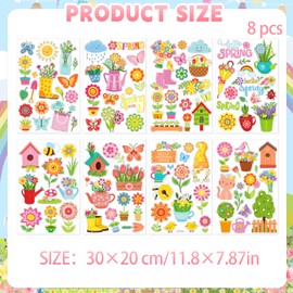 HOWAF 8 Sheets Spring Window Stickers for Glass, Flowers Butterfly Window Clings Spring Summer Window Stickers Flower Window Stickers Reusable Window Decals for Spring Decorations Window Decorations