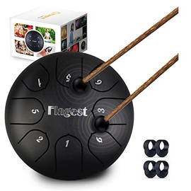 Flagest Steel Tongue Drum 8 Notes 6 Inches Nature Black C-Key with Mallets, Steel Drum for Beginners, Ultra-Strong Alloy Steel Chakra Tank Drum, Percussion Handpan Drum
