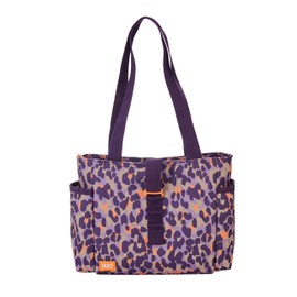 Built Crosstown Water Resistant Polyester Tote with Shoulder Strap, Purple Sunset Leopard, Lightweight, Insulated, and Reusable