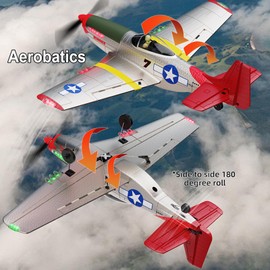 Ssccgym 453MM Pre-Assembled P51 Mustang Remote Control Airplane Aircraft Combat Xpilot Stabilization Aerobatics / 6 Axis Gyro LED Lights 4CH P51D RC Aircraft Full-Function for Beginner Expert Adults