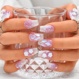 Sethexy Purple Handmade False Nail Medium Coffin Fake Nails Acrylic False Nail with Design Salon Matte Durable Press on Nails for Women and Girls 10PCS(P)