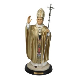 Large Venerable Pope John Paul II With Papal Ferula Crucifix In Gold Robe Statue