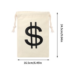 Pack of 2 Small Fabric Bags, Dollar Sign Fabric Bag, Money Bag, Thief, Fabric Bag with Drawstring for Scavenger Hunts, Stage Performances, beige