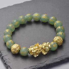 SHOP LC DELIVERING JOY Beads Carved Green Aventurine Feng Shui Beaded Bracelet Jewelry for Women Size 6.5" for Women