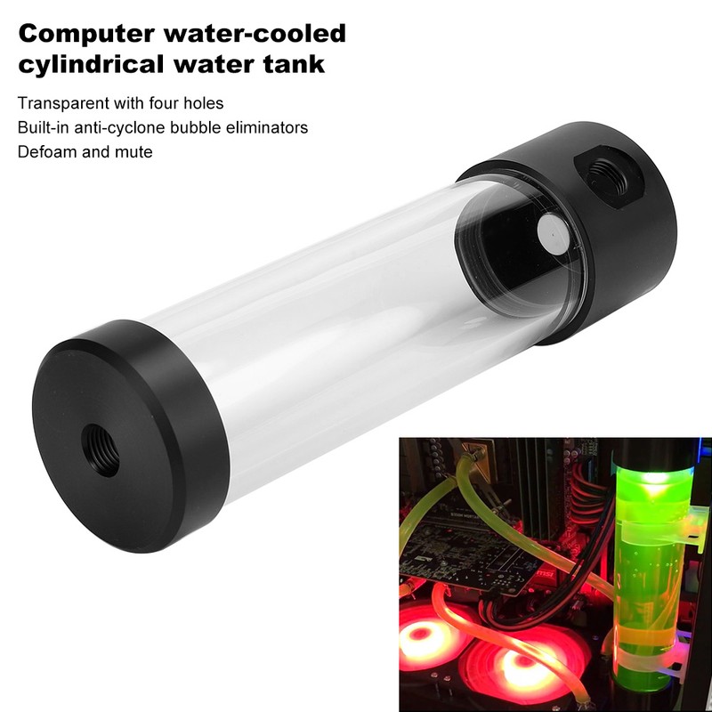 Computer Water Tank Cylindrical Transparent Sideout PC Cooling System 4‑Hole