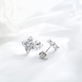 Sterling Silver Stud Earrings for Women, Celtic Knot Earrings with Cubic Zirconia for Women Girls Jewelry Gift Mother's Day