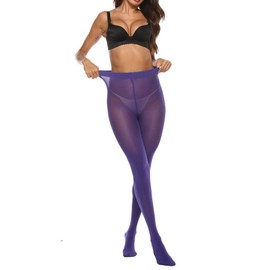 MANZI Women's Solid Color Semi Opaque Footed Tights Soft Stretch Pantyhose Indigo Medium-Large