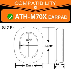 ATH M70X Ear Pads - TRANSTEK Replacement Ear Cushion Compatible with ATH-M70X Headphones I Thicker Memory Foam (Cooling Gel Mesh)
