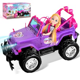ULOVEME Purple Je ep Remote Control Car for Girls with 5.5" Doll & LED Lights, 2.4GHz Off-Road Trucks, 1:16 Scale Remote-Control Toy Car Holds 2 Dolls (Purple Car)