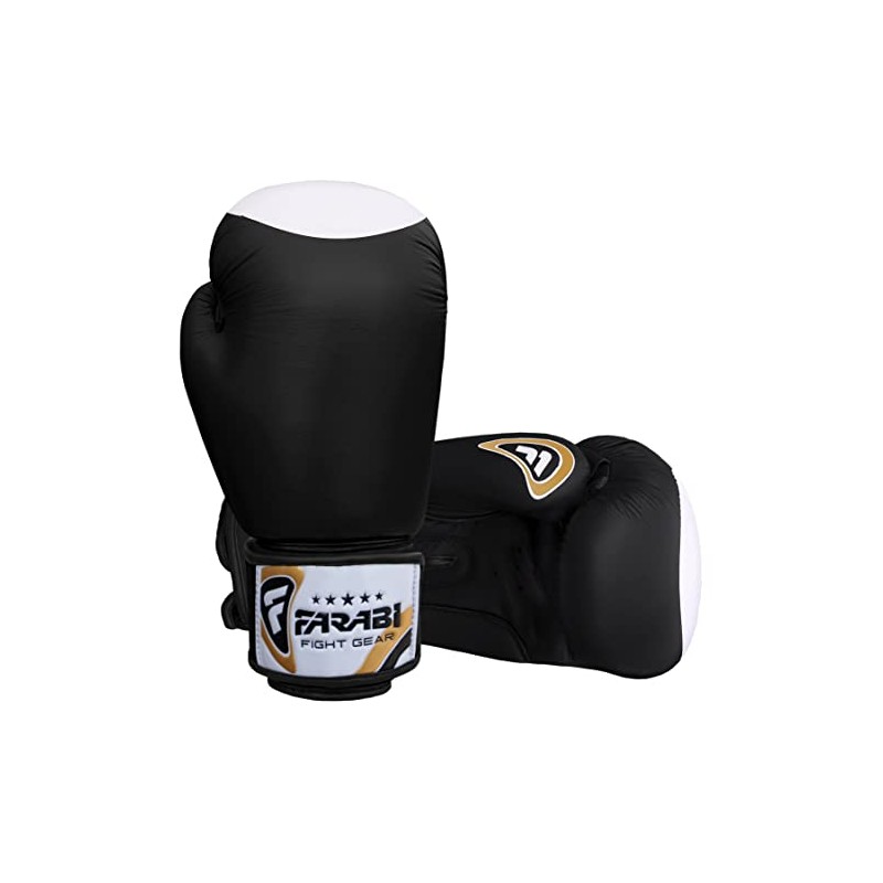 Farabi Boxing Gloves Real Leather Target Series (Black, 12-oz)