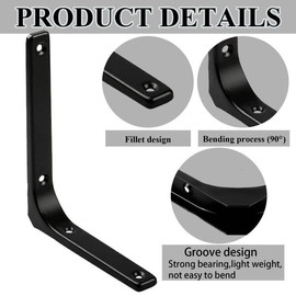 8 pcs Shelf Bracket , Triangle Support Wall Hanging,Space-Saving DIY Triangular Corner Brace Angle Brackets (Matte Black, 150mm x 125mm)