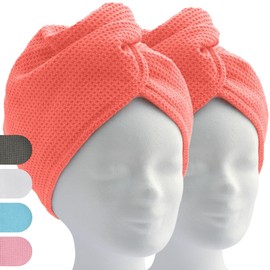 Elexacare Hair Turban Towel with Button, Pack of 2, Various Colours, Microfiber Towel for Head and Long Hair