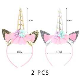 2 Pcs Animal Headbands, Rainbow Horse Headbands, Animal Headbands with Ears and Flowers, Silver/Gold Rainbow Horse Headbands, Cartoon Headbands, Headwear for Little Girls