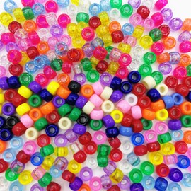 Amaney 500 Pieces 6x9mm Pony Beads Mixed Colors Glitter Transparent Big Hole Plastic Beads (Mixd)