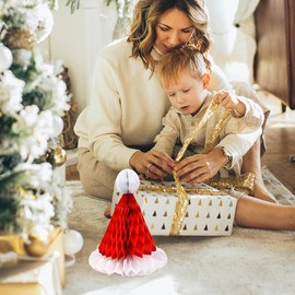 Hanging Santa Claus Hat Centerpieces for Tables - Christmas Party Ornaments, Paper Center Pieces, Wall and Ceiling Decorations, Indoor Table Top Xmas Supplies