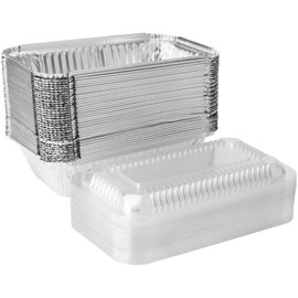 MAHIONG 70 Pack Aluminum Pans with Clear Lids, Disposable Takeout Loaf Pan Foil Food Containers with Strong Seal for Freshness and Spill Resistance, 7.8 x 4.53 x 2.17 Inch