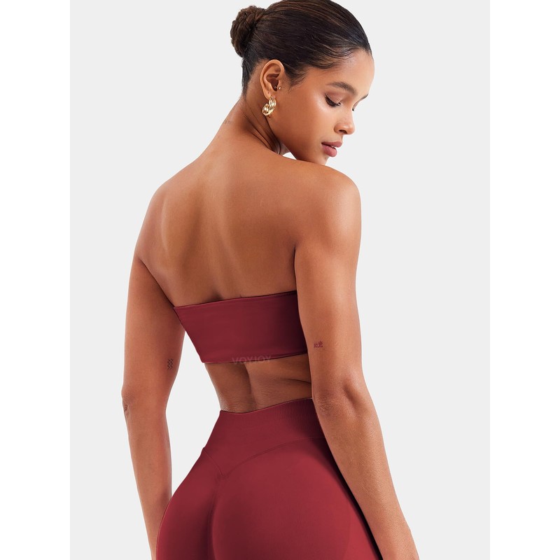 VOYJOY Women Strapless Bandeau Bra Wireless Padded Sports Bra Tube