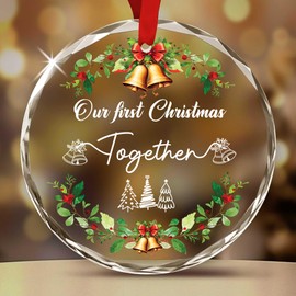 Sportyzen 2024 Christmas Ornament - Our First Christmas Together Crystal Glass Ornament, Keepsake with Gift Box, Gift for Couples, Newlyweds, Family and Friends