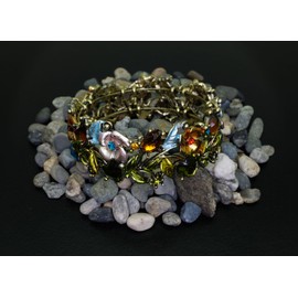 Falari Vintage Flower Bracelet Bangle Crystal Beads Hand-Painted Multi BG401-AGMT