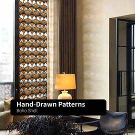 ChicSkin Hand Drawn Stained Glass Window Film Decorative Colorful Art Decor, Double-Sided Stain Glass Window Cling, Watercolor Decorative Window Film Boho Shell Sticker 11.02"X118.1"