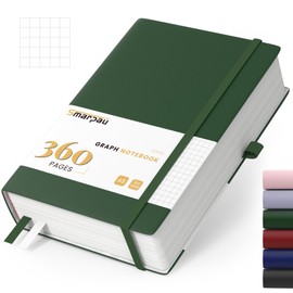 Notebook A5, Squared Thick Journal, 360 Pages Hardcover Notebooks, 100gsm Paper Hardcover Leather Journal for Adults, Work, Writing, Notes, Learning, Travel, 14.5 x 21 cm - Dark Green