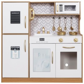 TOUCH US Wooden Play Kitchen Toy Set with Light, Kids Children Pretend Toy Kitchen Playset, Sink Play Toy Oven with Microwave,Toddler Cooking Set Toy for Ages 1-3 2-4 4-8 Baby Girls Boys (Nature Wood)