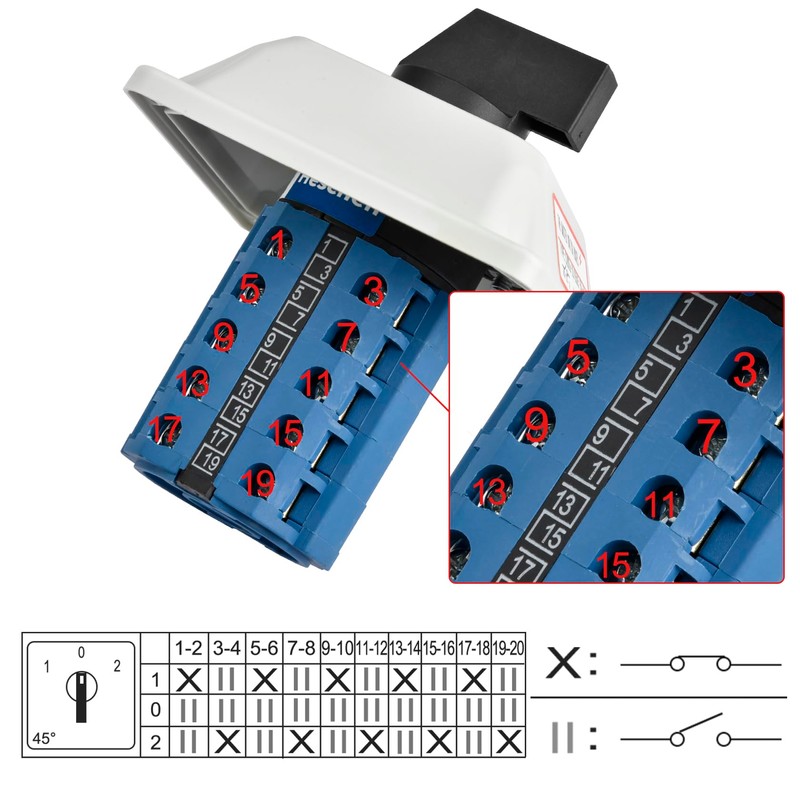 Heschen Universal Locking Cam Selector Switch, SZW26-20/D505.5D-BX, 660V 20A, ON-OFF-ON