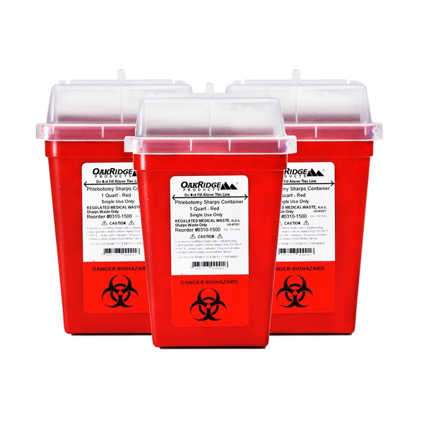 OakRidge Products 1 Quart Size (Pack of 3) Sharps Disposal Container - Approved for Home and Professional use