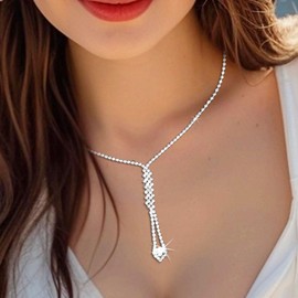 Ushiny Bridal Jewelry Set Silver Sparkling Crystal Necklace and Earring Set Rhinestone Earring Jewelry Fit Wedding Dresses for Women and Girls, Rhinestone