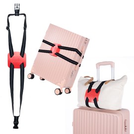 Luggage Straps for Suitcases, Travel Accessories to Connect Two Suitcase, Add A Bag Luggage Strap for Carry On Luggages Adjustable Buckle Belt (Black/Red-1pcs)