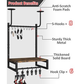 Artibear Wall Mount Motorcycle Helmet Holder with 6 Glove Clips & 8 S-Hooks, 3-Tier Exhibition Type Helmet Rack Stand for Motorcycle Accessories Storage and Moto Riding Gear, Black