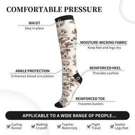 Cayiibe Mushroom Compression Socks for Women Men Circulation Graduated Supports Socks for Running Travel Nurse Athletic Sports