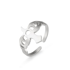 Dreamtimes Mondphase Band Ringe Daumenring für Frauen Männer Vintage Eagle Stapelbarer Ringe Offener Verstellbarer Statement Ringe Mondphase Minimalistischer Finger Ringe (Silber)