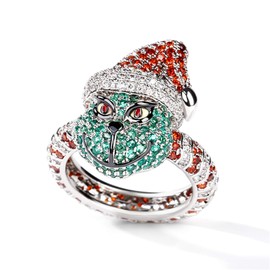 Jeulia 1.5 Carat Christmas Monster Inspired Sterling Silver Ring Round Cut CZ Engagement Ring Anniversary (Green, 9.5)