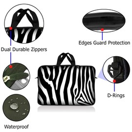 Laptop Skin Shop 14" - 14.9" Neoprene Laptop Sleeve Bag Carrying Case with Handle - Zebra Print