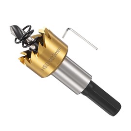 METALLIXITY Hole Saw Kit 23mm (29/32"), 4341 High Speed Steel Hole Cutter with Center Drill Bit, Hex Key and Spring - for Soft Metal, Wood, Plastic, Plasterboard, PVC Boards,Gold