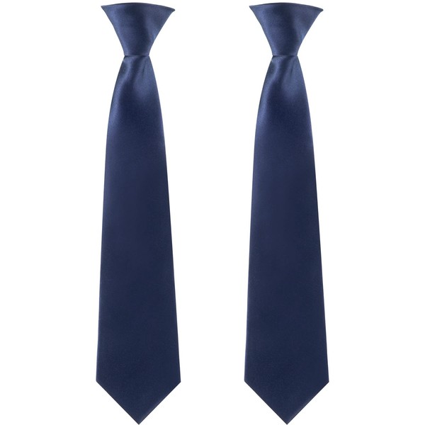 2 Pieces 14 Inch Boy's Clip on Ties Solid Color Clip on Ties Pre-tied Neckties for Office School Graduation (Navy Blue)