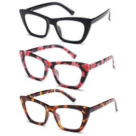 NaNaKo 3 Pack Oversized Reading Glasses for women, Trendy Blue Light Computer Readers Spring Hinge (C1,+2.25)