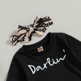 CIYCUIT 3Pcs Baby Girl Western Outfits Cowgirl Sweatshirt + Pants + Headband 0 6 12 18 24 Months Boho Clothes 0-6 Months