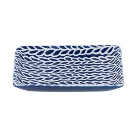 Gisela Graham Ceramic Trinket Dish, Navy Blue Leaf Pattern, Small