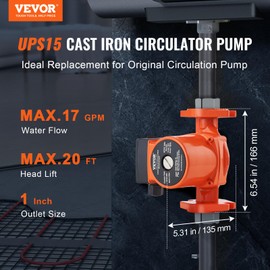 VEVOR UPS15-58FC 17 GPM Cast Iron Circulation Pump, 1" NPT Flange 3-Speed Hot Water Recirculating Pump, Quiet Operation Circulator Pump for Floor Heating/Home Water heater System