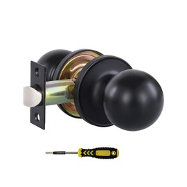 Lanwandeng Matte Black Passage Keyless Door Knobs for Closet/Hall/Conference Room, Round Ball Interior Door Knob