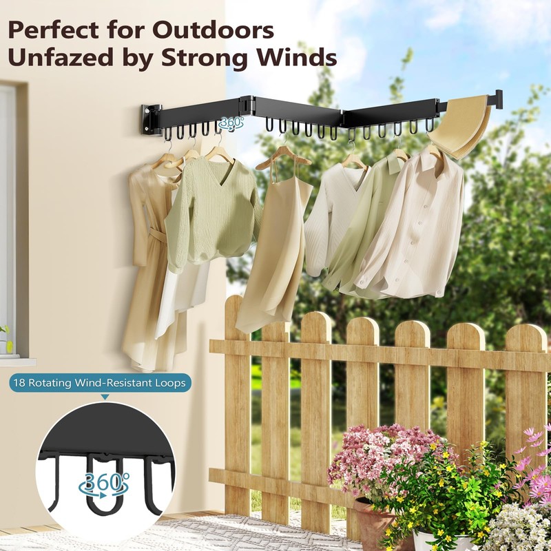 JAUREE Clothes Drying Rack Wall Mounted, Space-Saving Drying Rack Clothing,